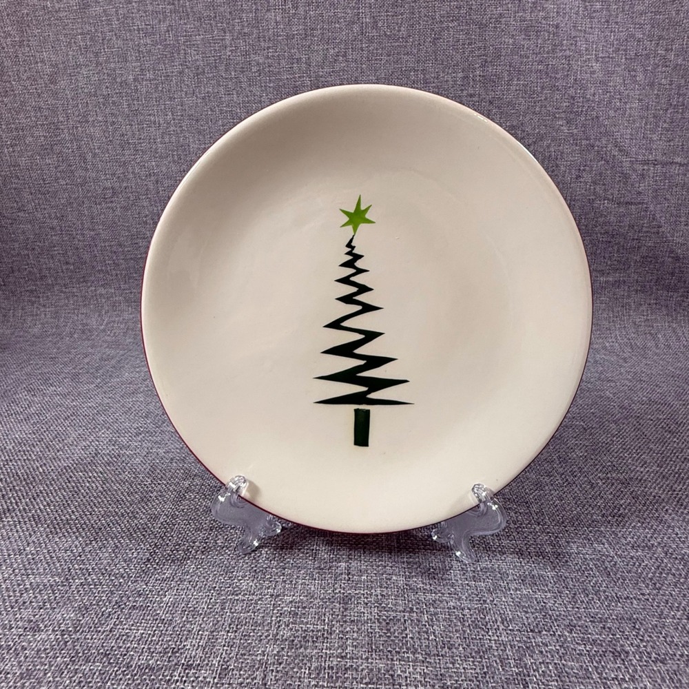 Garden Ridge Abstract Christmas Tree Salad Dessert Bread Plate Modern Festive 8"